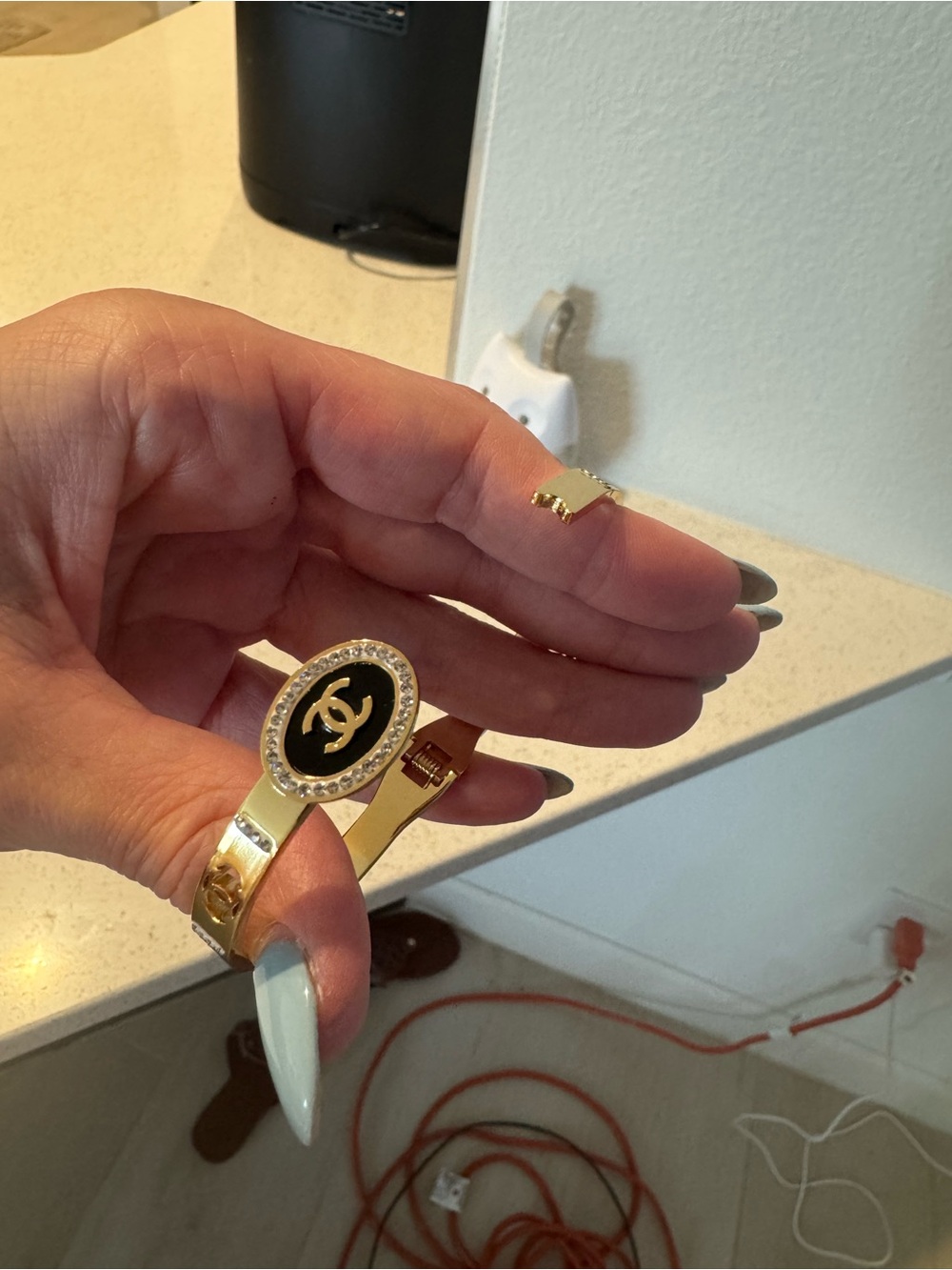 CGold and Black Crystal Oval CC hinge Bracelet - Picture 3 of 3
